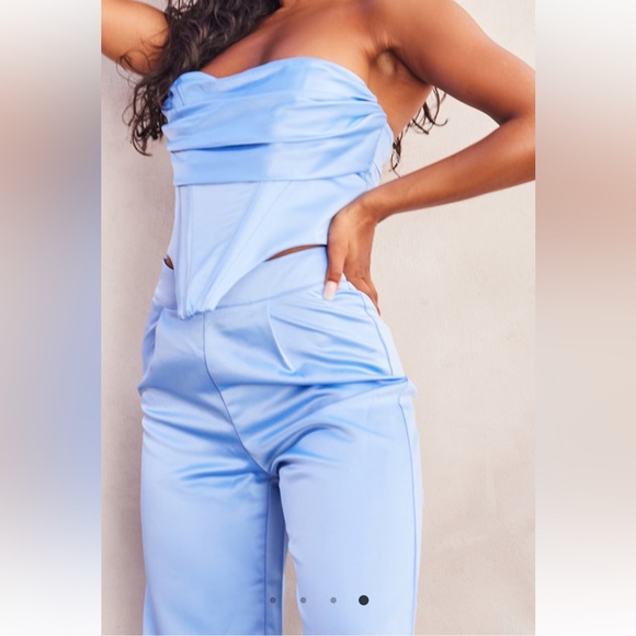 Blue Satin Bandeau Cowl Detail Corset Jumpsuit (sizes 10 & 12) - Picture 4 of 7